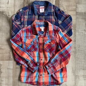 Boys Button Down Plaid Flannel Cotton Collared Long Sleeve Shirt Bundle